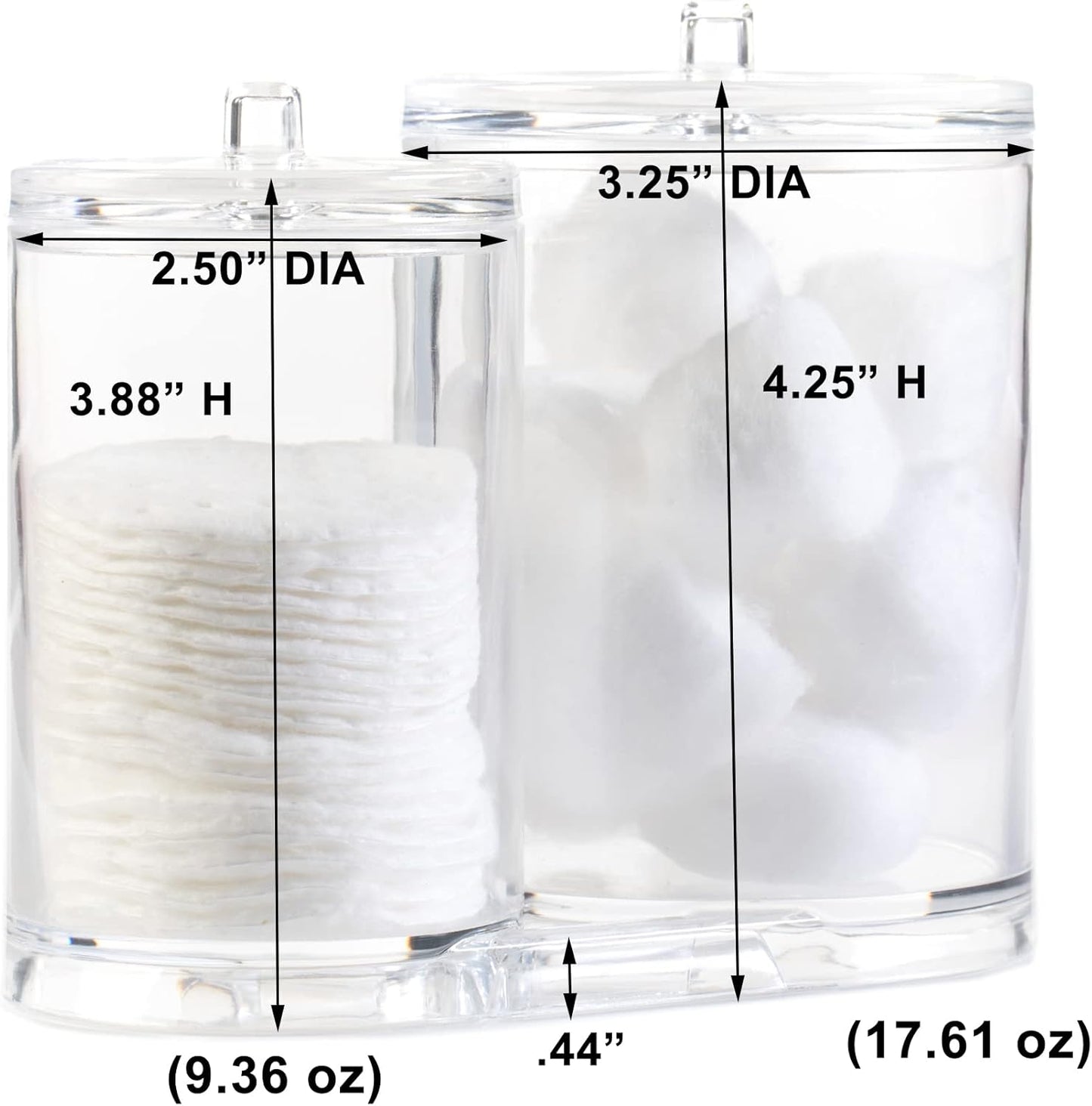 Acrylic Cosmetic Organizer for Q-Tip and Cotton Ball Holder with Lids - 9.36Oz and 17.61Oz Jars (1 PK)