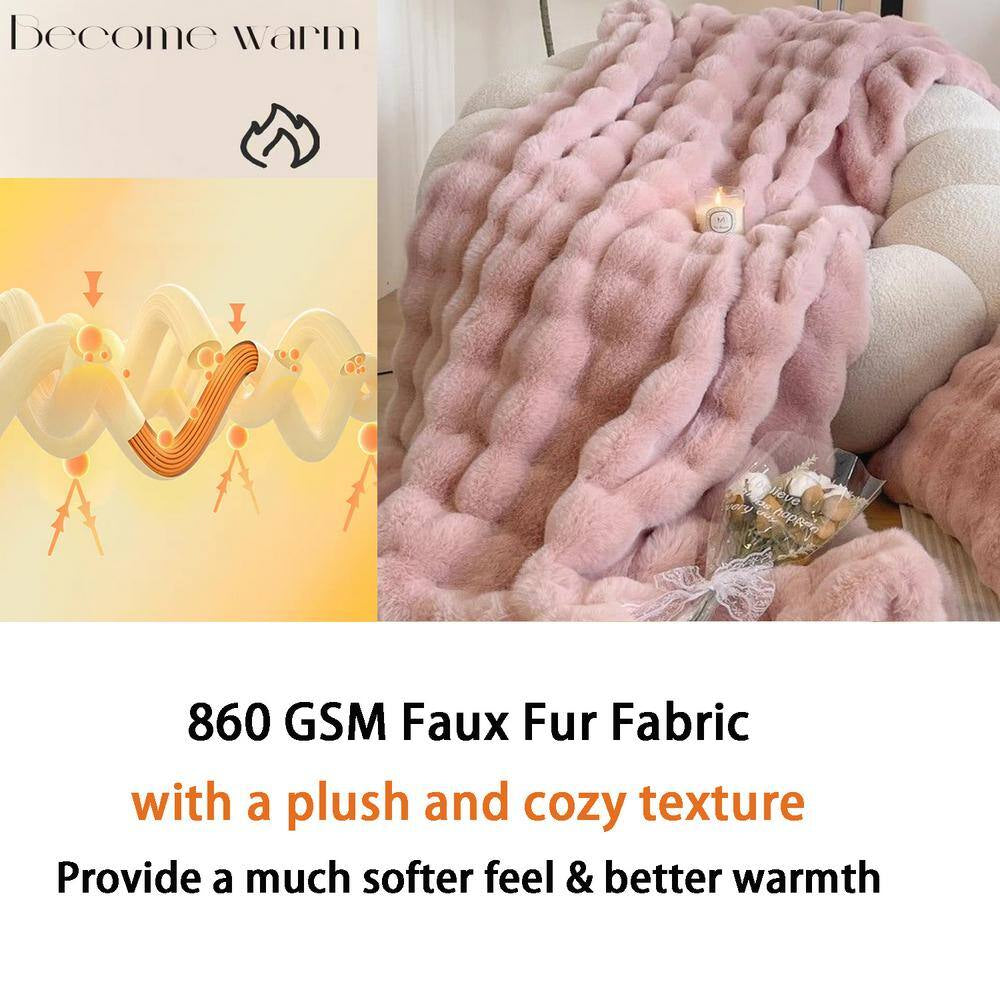 LATB Plush Soft Pink Faux Fur Throw Blanket 50 X 60 In. Fluffy Blanket