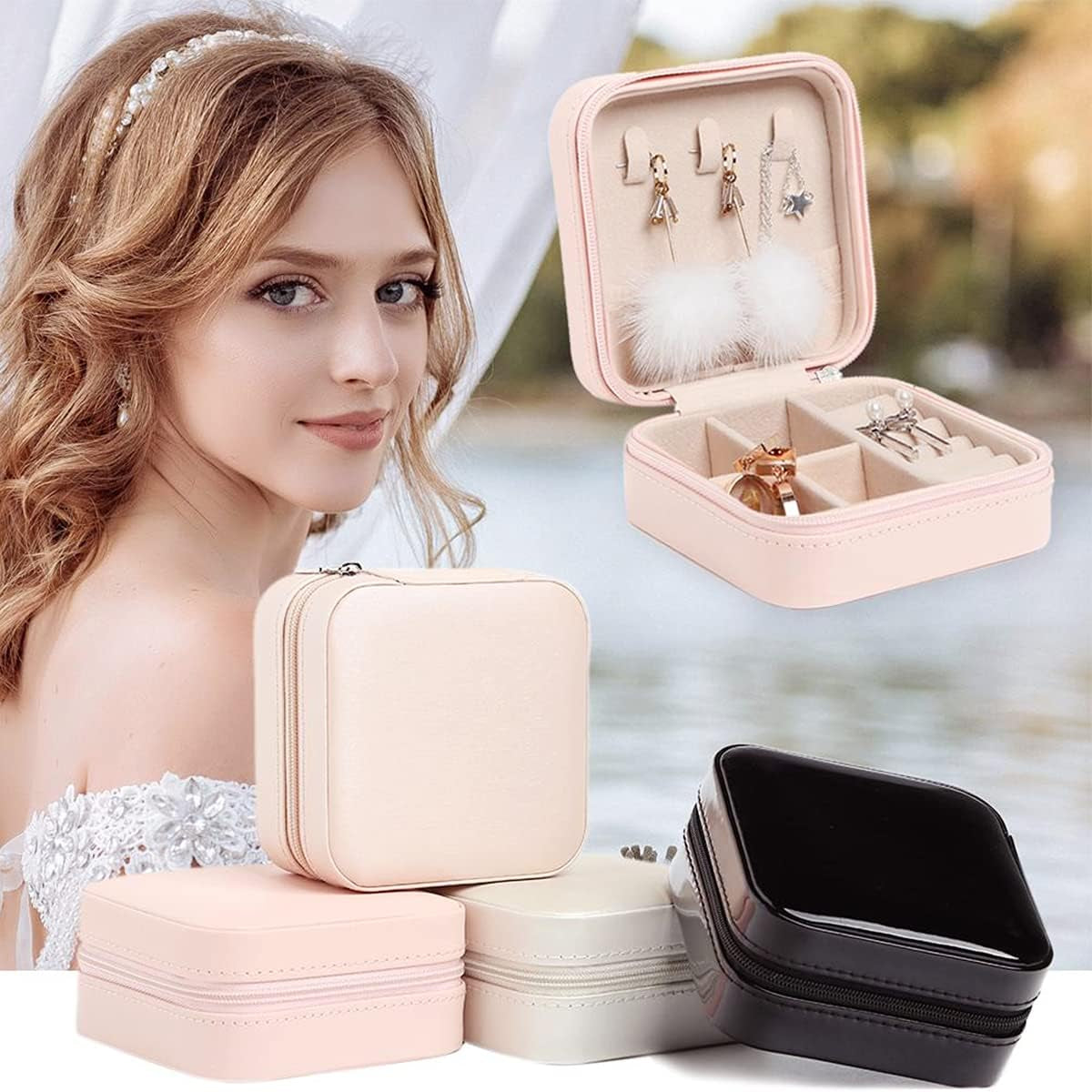Travel Jewelry Box, Lightweight and Easy to Carry Small Jewelry Box for Earrings Rings Necklace Bracelet, Travel Jewelry Case for Women Girls, Jewelry Travel Organizer for Gifts (Pink)
