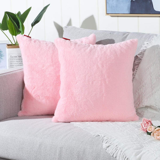 Pack of 2 Pink Faux Fur Fuzzy Cozy Soft Decorative Throw Pillow Covers Set Cushion Cases Pillowcases for Sofa Bedroom Car 20X20 Inches