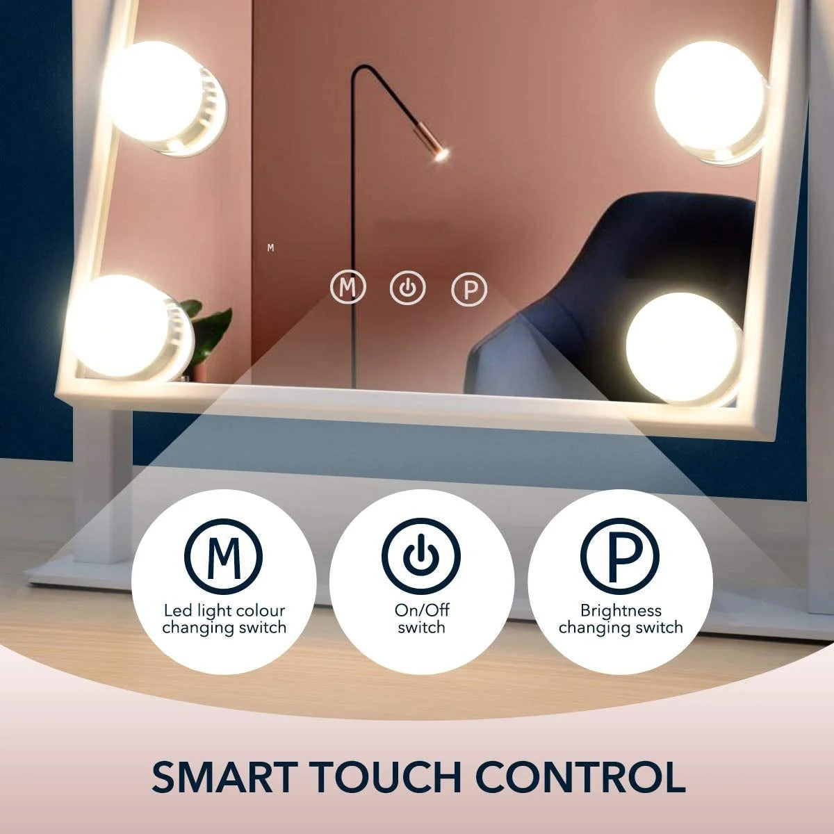 12''X14'' Vanity Makeup Mirror with Lights 360° Swivel Tabletop Metal White