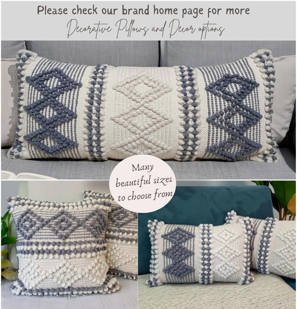 12X20 Inch Boho Throw Pillow Covers Set of 2 – Handmade Decorative Grey Woven Lumbar Cushion Covers for Couch Bed Sofa, Textured Accent Pillowcases for Living Room Decor