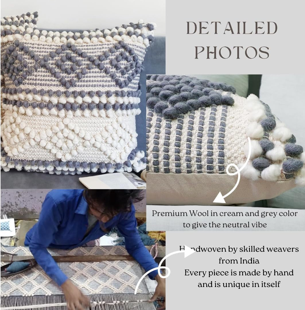 12X20 Inch Boho Throw Pillow Covers Set of 2 – Handmade Decorative Grey Woven Lumbar Cushion Covers for Couch Bed Sofa, Textured Accent Pillowcases for Living Room Decor
