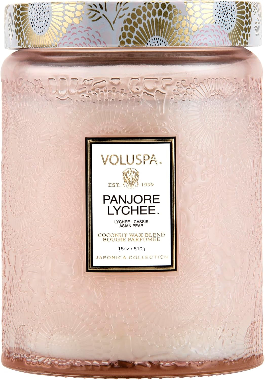 Panjore Lychee, Large Candle Jar, 18 Oz, 100 Hour Burn Time, Coconut Wax for Clean Burning, Handcrafted in the USA