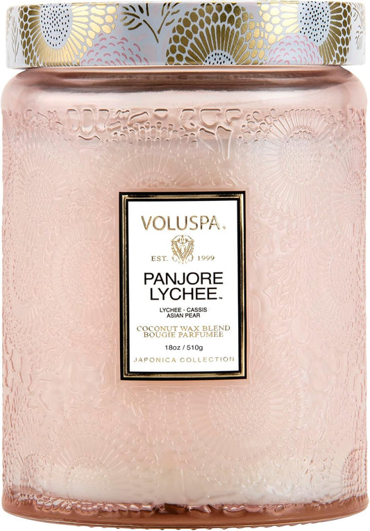 Panjore Lychee, Large Candle Jar, 18 Oz, 100 Hour Burn Time, Coconut Wax for Clean Burning, Handcrafted in the USA