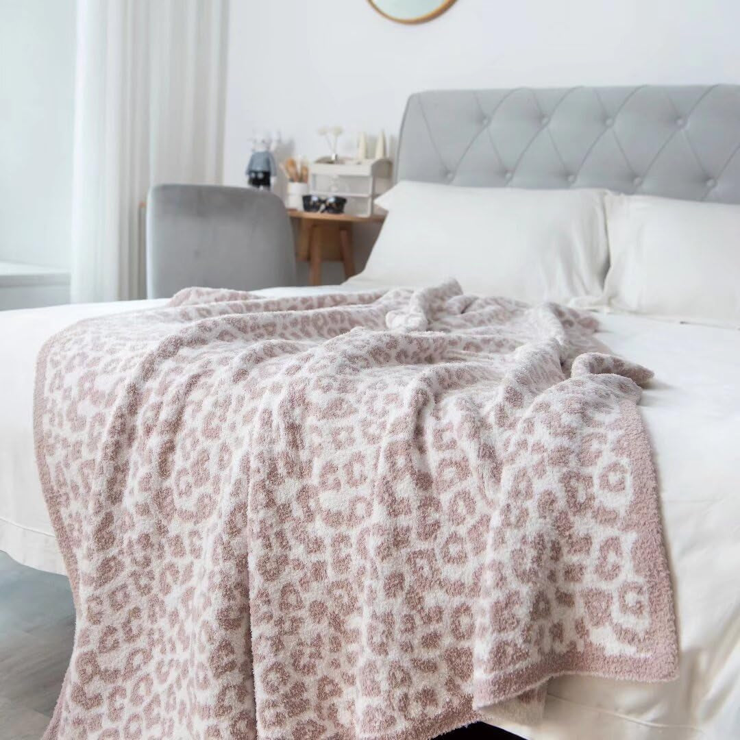 Ultra Soft Leopard Throw Blanket for Couch, Lightweight Warm Fluffy Reversible Cream Cheetah Throw Blanket for Sofa Bed Decor, Beige