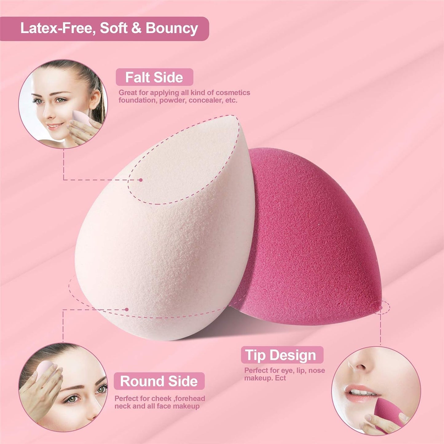 4 Pcs Makeup Sponge Set Beauty Sponge Foundation Blending Sponge, Flawless for Liquid, Cream, and Powder, Multi-Colored Makeup Sponges with Storage Box
