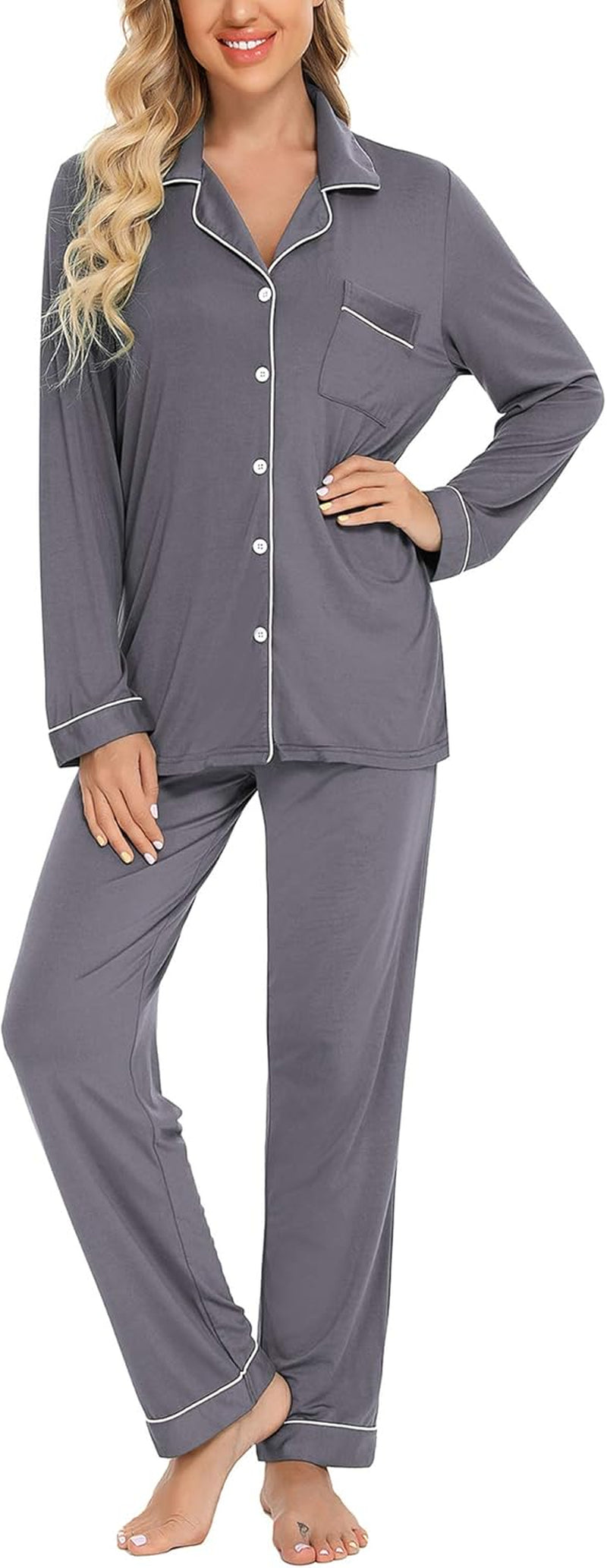 Pajamas Set for Women Long Sleeve Sleepwear Soft Button down Shirt with Long Pants Pj Lounge Sets S-XXL