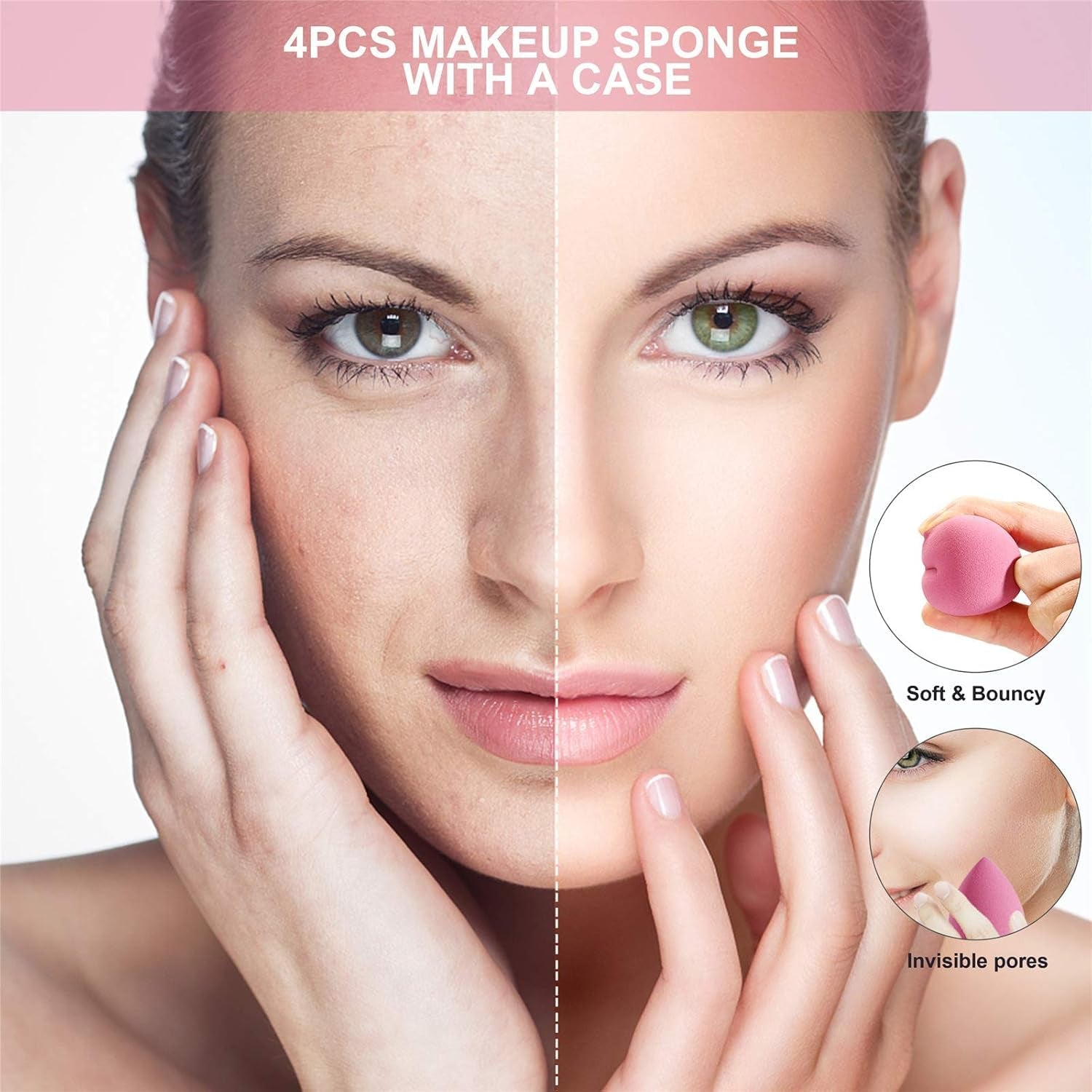 4 Pcs Makeup Sponge Set Beauty Sponge Foundation Blending Sponge, Flawless for Liquid, Cream, and Powder, Multi-Colored Makeup Sponges with Storage Box
