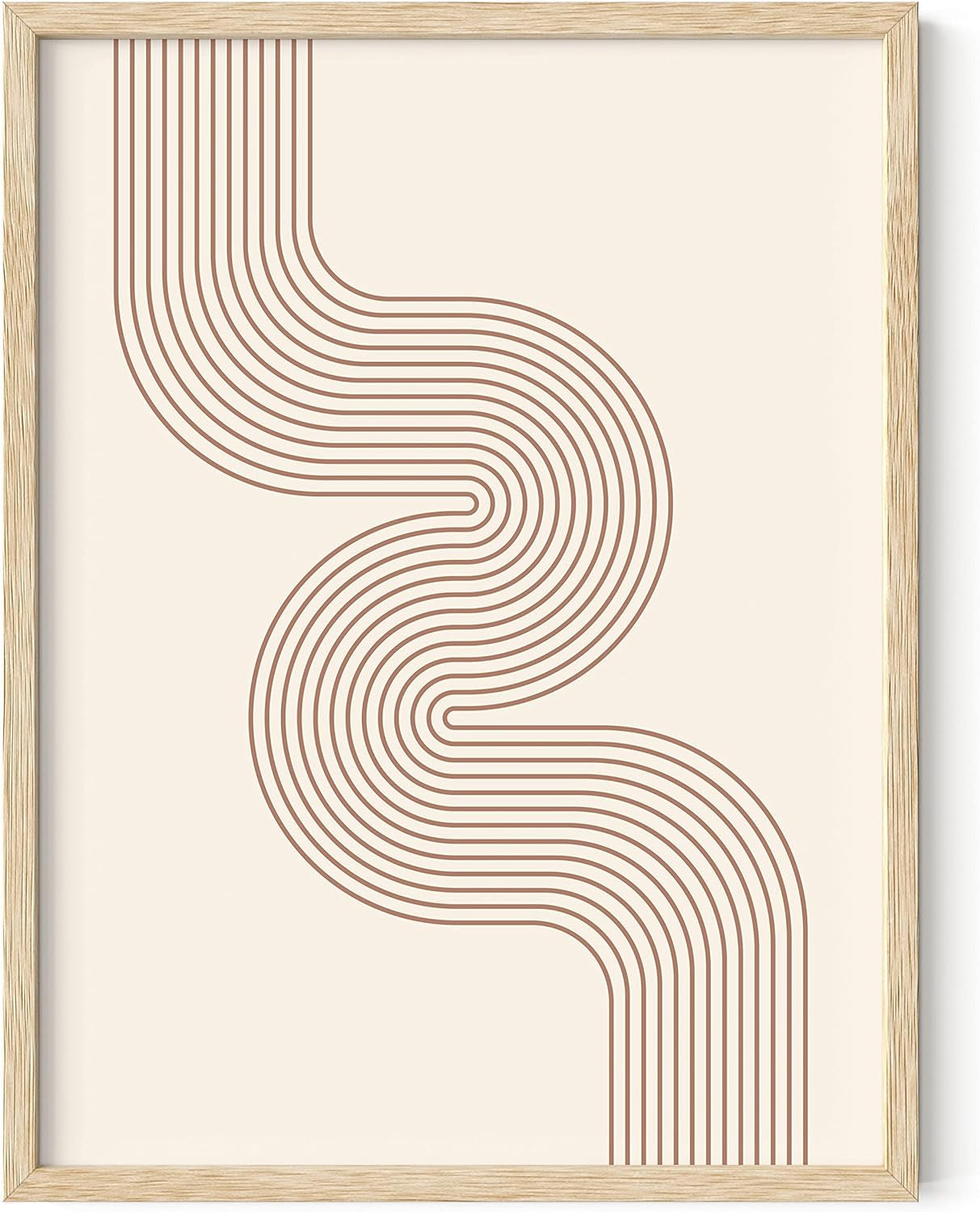 Line Art Mid Century Modern Wall Decor - Boho Prints Wall Art Abstract Geometric Wall Decor Line Art Prints Modern Boho Art Snaking River from Top Left (Beige Framed, 12X16)