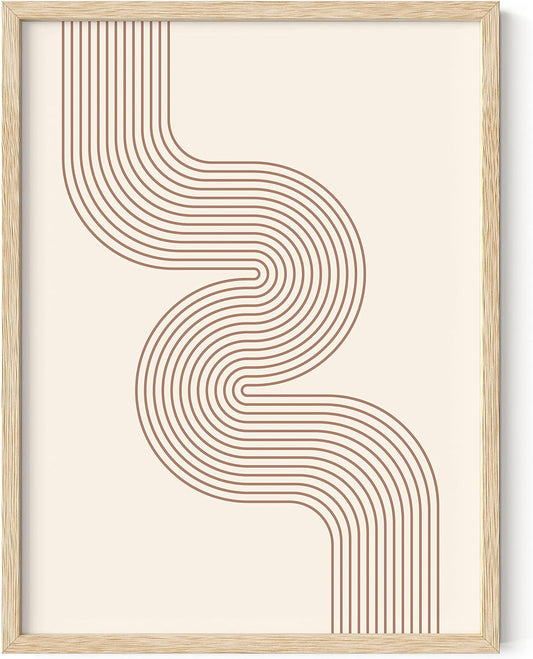 Line Art Mid Century Modern Wall Decor - Boho Prints Wall Art Abstract Geometric Wall Decor Line Art Prints Modern Boho Art Snaking River from Top Left (Beige Framed, 12X16)