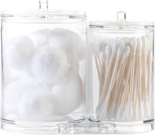 Acrylic Cosmetic Organizer for Q-Tip and Cotton Ball Holder with Lids - 9.36Oz and 17.61Oz Jars (1 PK)