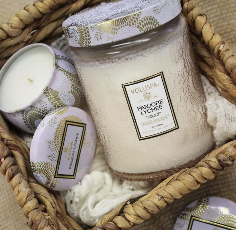 Panjore Lychee, Large Candle Jar, 18 Oz, 100 Hour Burn Time, Coconut Wax for Clean Burning, Handcrafted in the USA