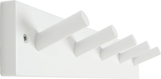 Wooden Wall Mounted Coat Rack,16'' Hole to Hole, 5 Pegs Bamboo Wall Hook for Hanging Clothes Robes Towels Hats,White
