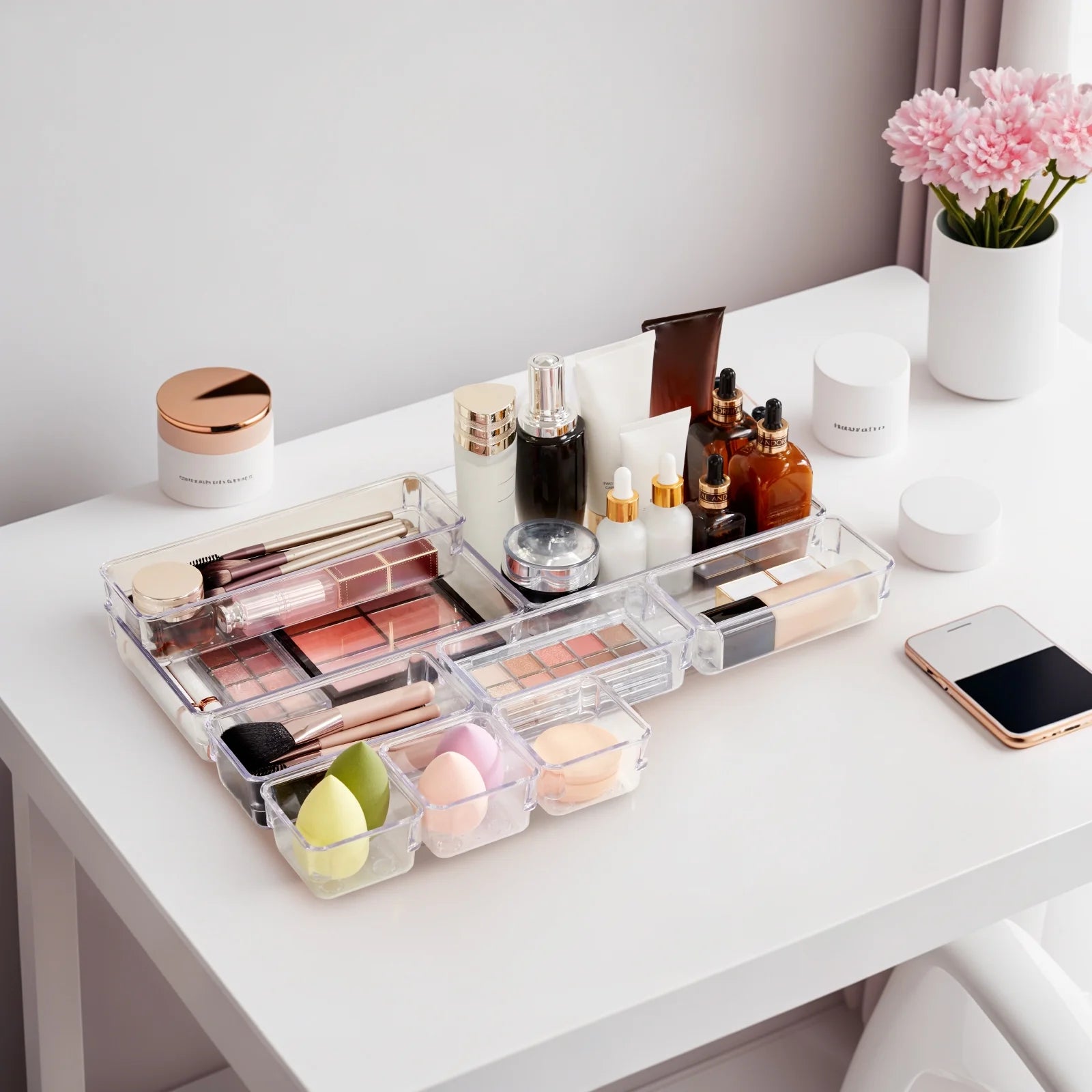 25 PCS Clear Plastic Drawer Organizer Set, 4-Size Desk Drawer Divider for Pencils, Makeup, Jewelry, Gadgets in Office, Kitchen, Bedroom, Bathroom
