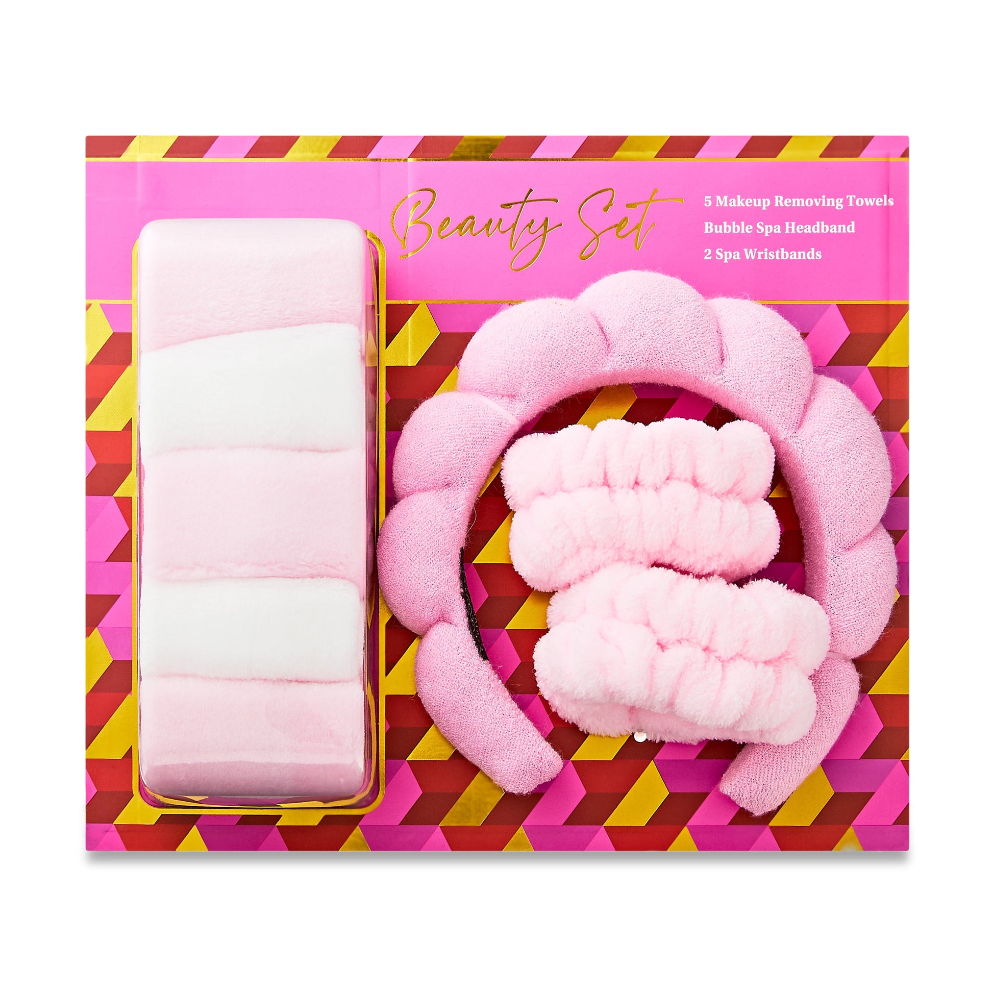 8-Piece Beauty Set, with Spa Headband, Wrist Bands, and 5 Face Cloths.