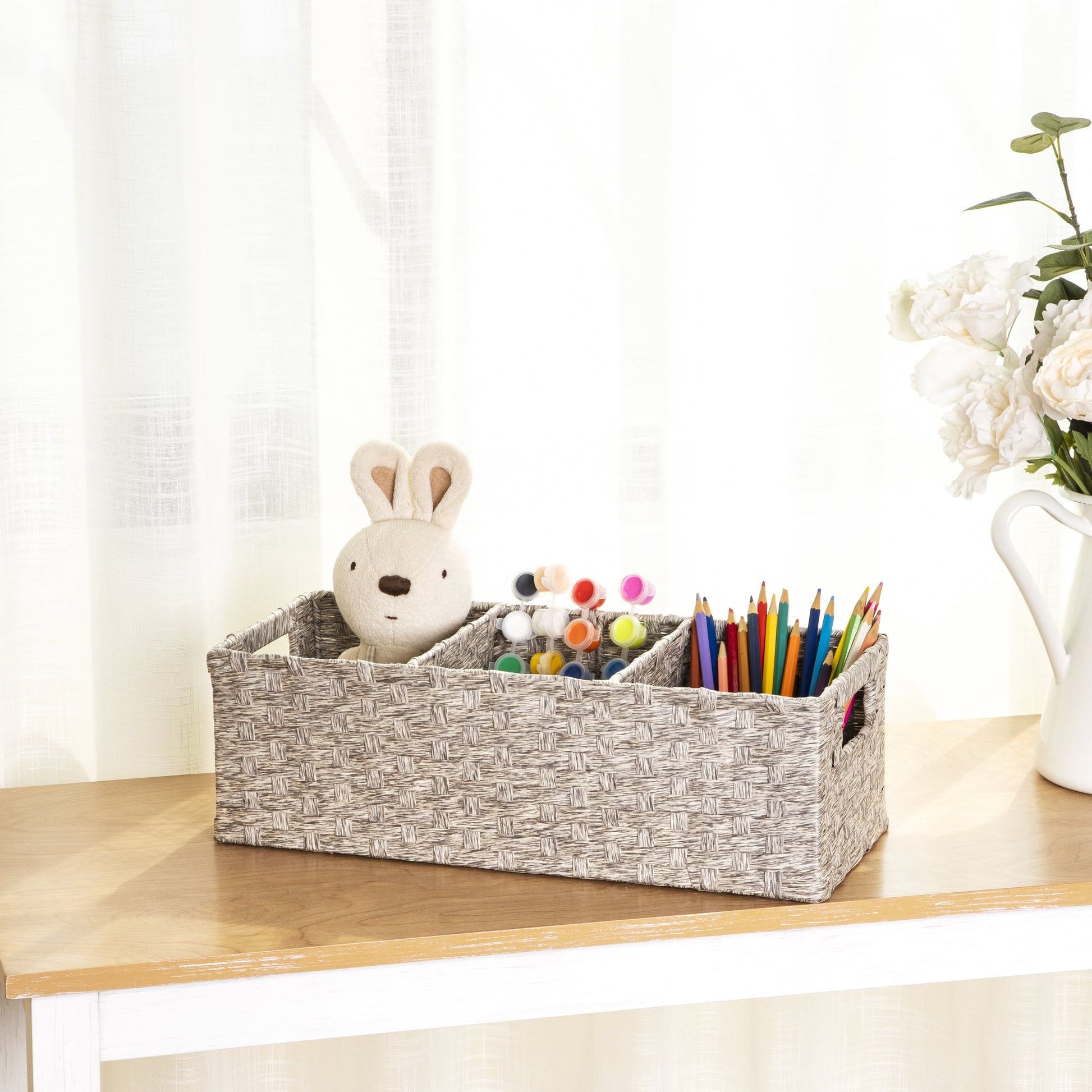 3-Compartment Storage Basket Set with Handles, Set of 2