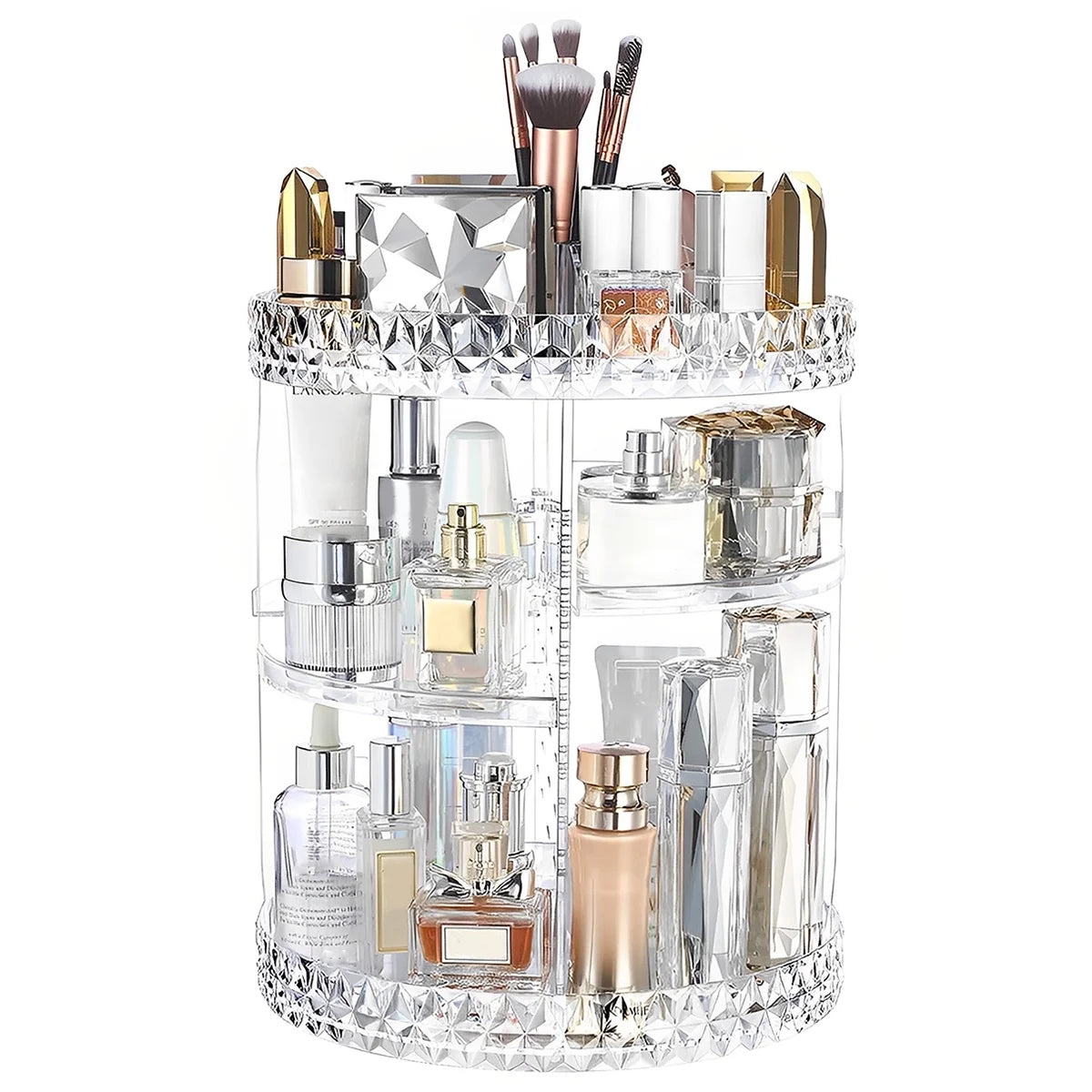 3 Tiers Rotating Makeup Organizer with Compartment 360° Spinning Makeup Stand Reusable Spinning Storage Display Case Clear