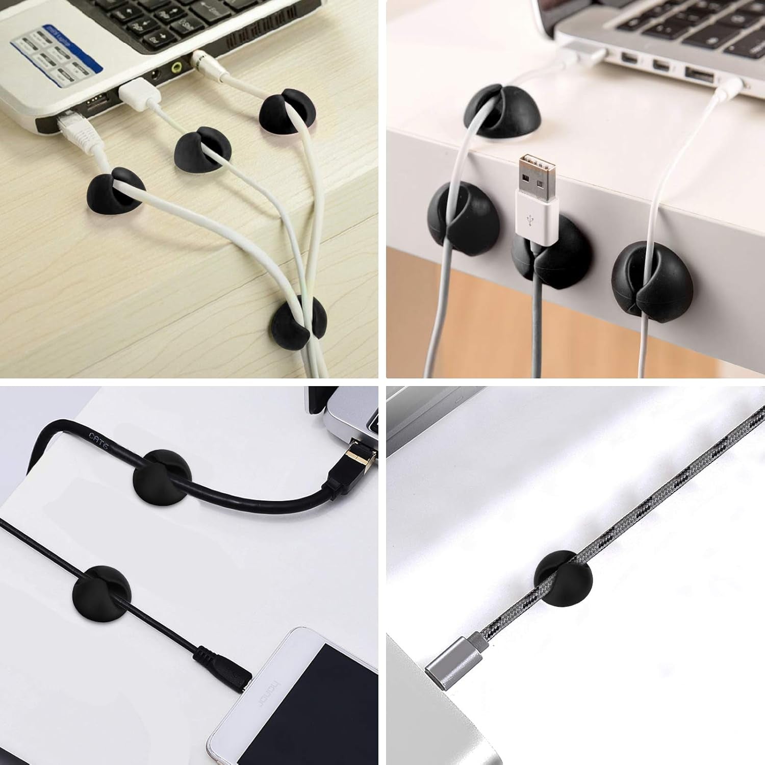 8 Pack Adhesive Cable Clips, Cable Cord Holder Organizer Management System for Desk, Wire Clips for All Your Computer, Electrical, Charging or Mouse Cord, Black