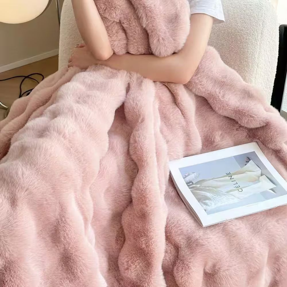 LATB Plush Soft Pink Faux Fur Throw Blanket 50 X 60 In. Fluffy Blanket