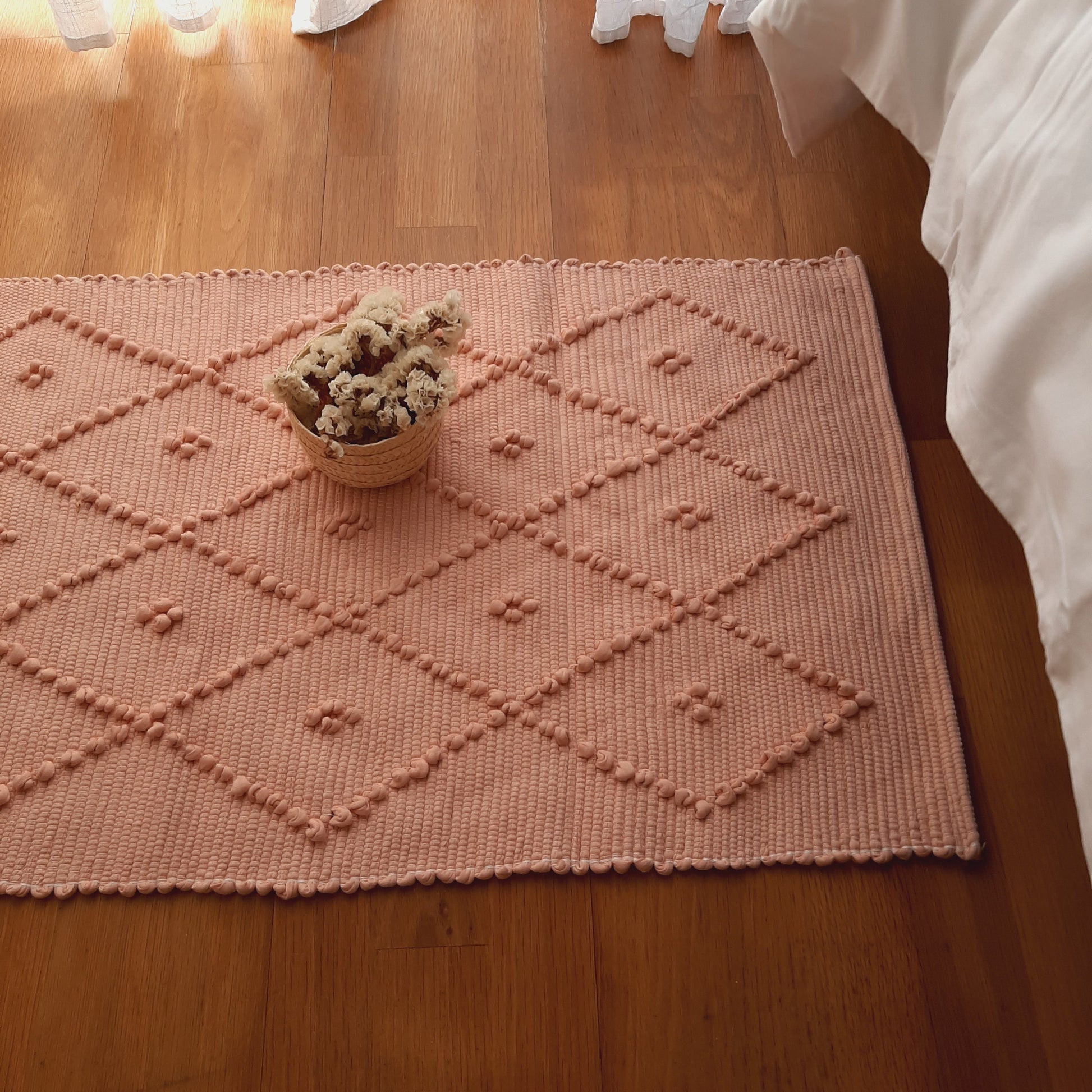 Small Light Salmon Rug / Bath Mat / Cotton Rug / Vintage Rug / Kitchen Rug / Washable Rug / Front Door Rug / Bath Rug / Shower Mat