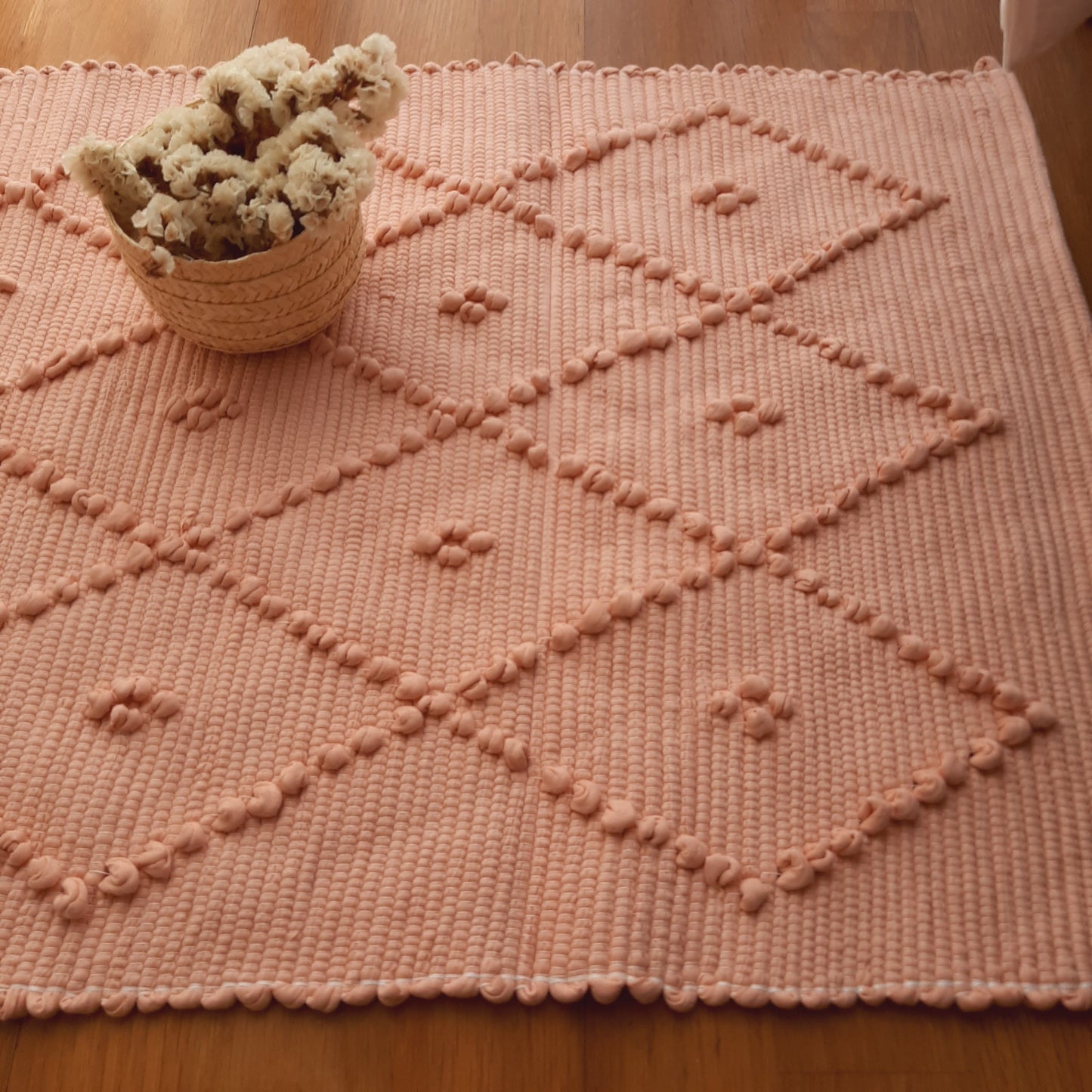 Small Light Salmon Rug / Bath Mat / Cotton Rug / Vintage Rug / Kitchen Rug / Washable Rug / Front Door Rug / Bath Rug / Shower Mat