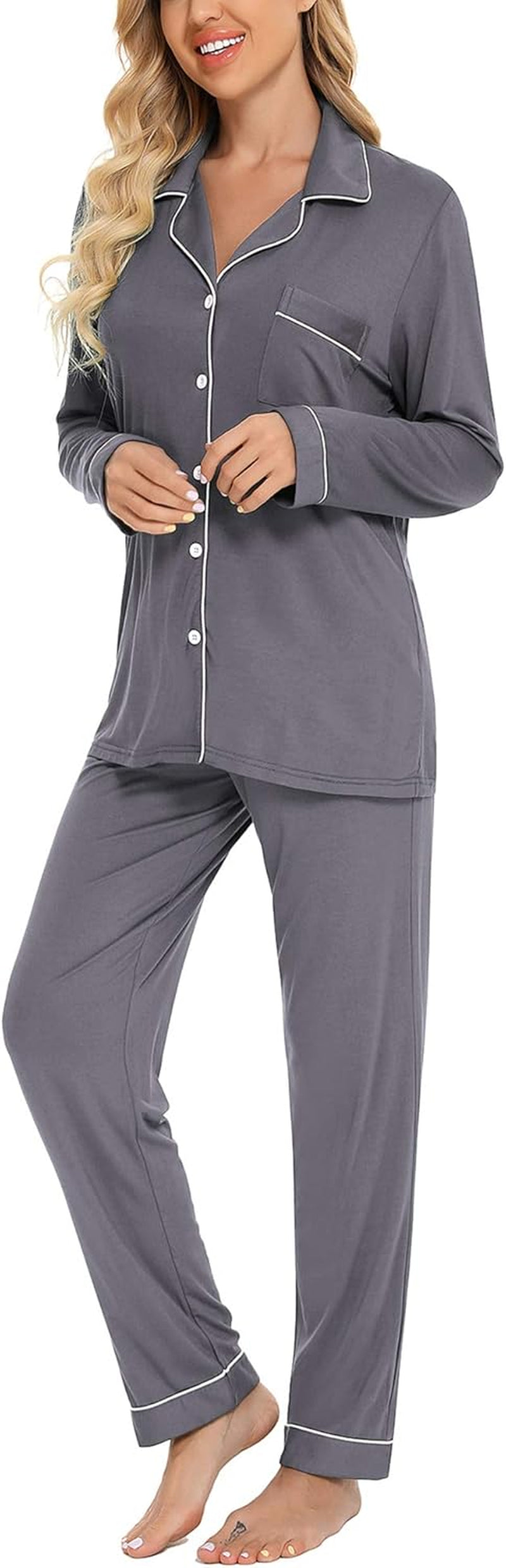 Pajamas Set for Women Long Sleeve Sleepwear Soft Button down Shirt with Long Pants Pj Lounge Sets S-XXL