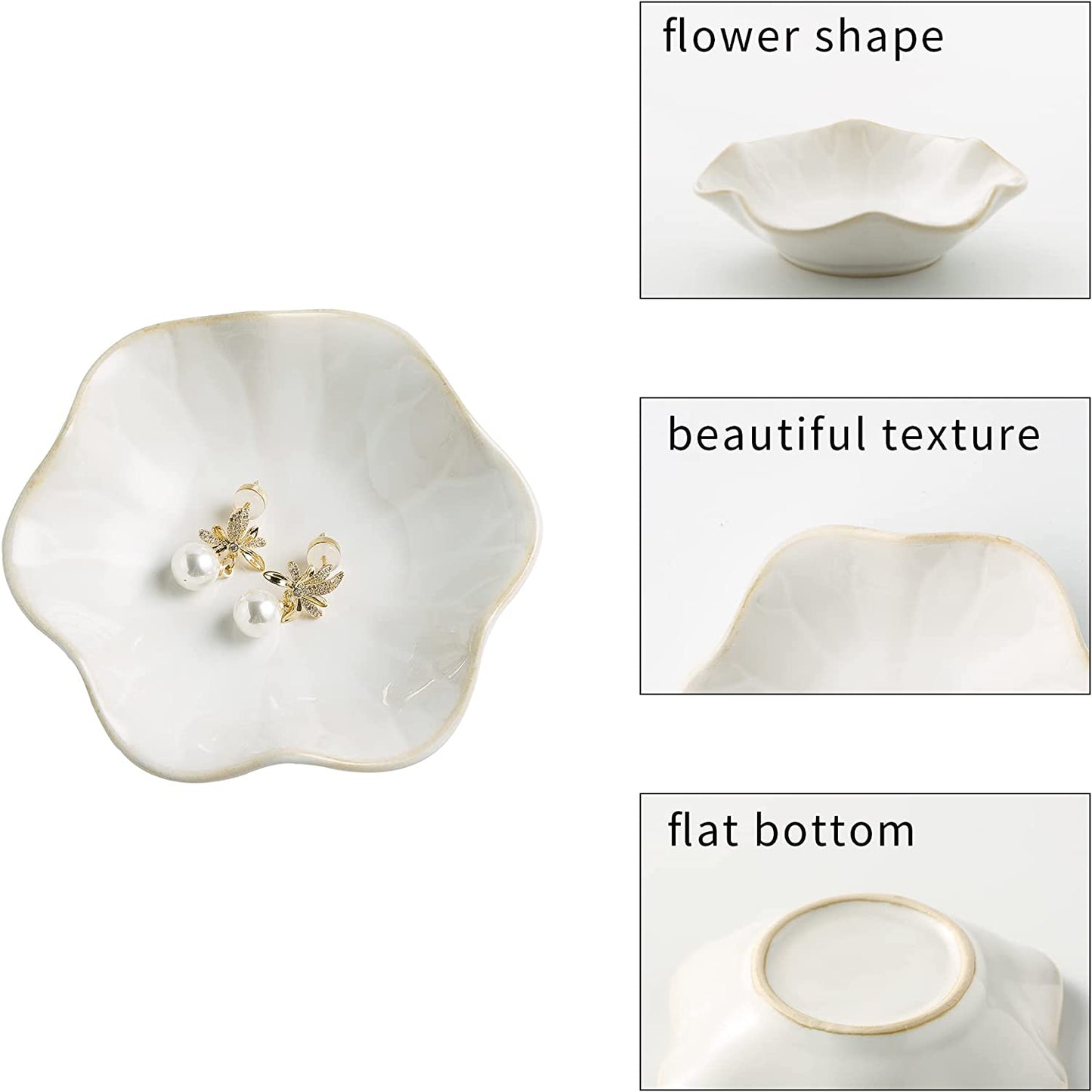Jewelry Dish Tray, Ring Dish, Ceramic Trinket Tray, Key Bowl, Decorative Plate, for Friends Sisters Daughter Mother (Milky White)