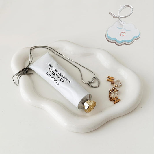 Jewelry Dish Trinket Tray for Women, Ring Dish Holder, Unique Cloud Shape Ceramic Plate Cute Things Vanity Aesthetic Room Decor Mother'S Day Birthday (White)