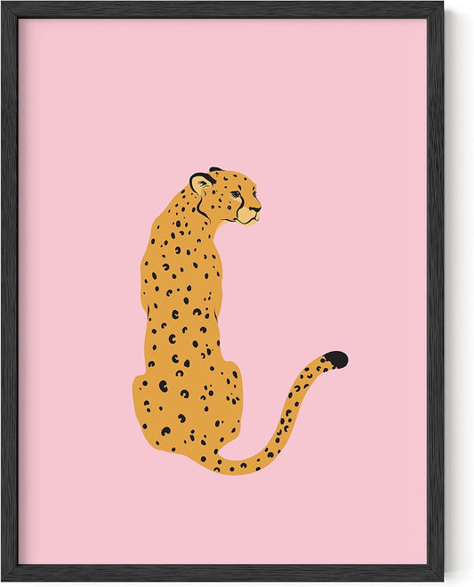 Cheetah Print Wall Decor Pink Poster | Posters for Room Aesthetic Blush Pink Wall Decor Cheetah Wall Art | Black Framed 12” X 16”