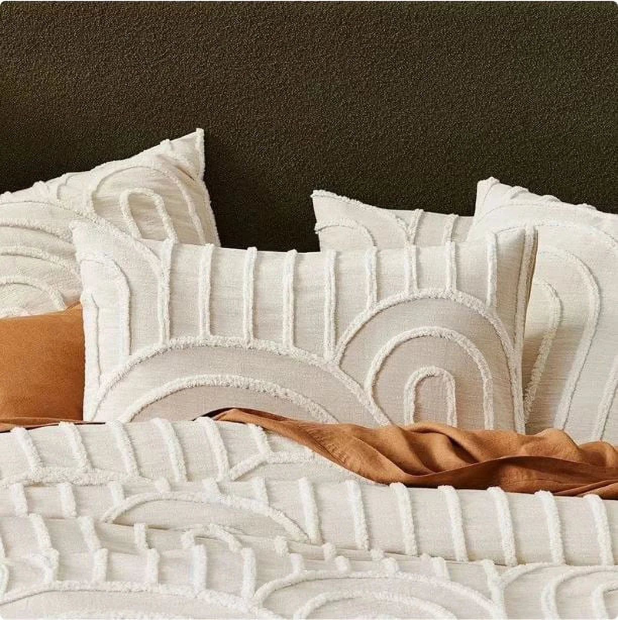 Tufted Cotton Duvet Cover Set, Boho Bedding Comforter Cover 1 Duvet Cover 2 Shams off White Color Zip Closure Queen Size 90" X 90"