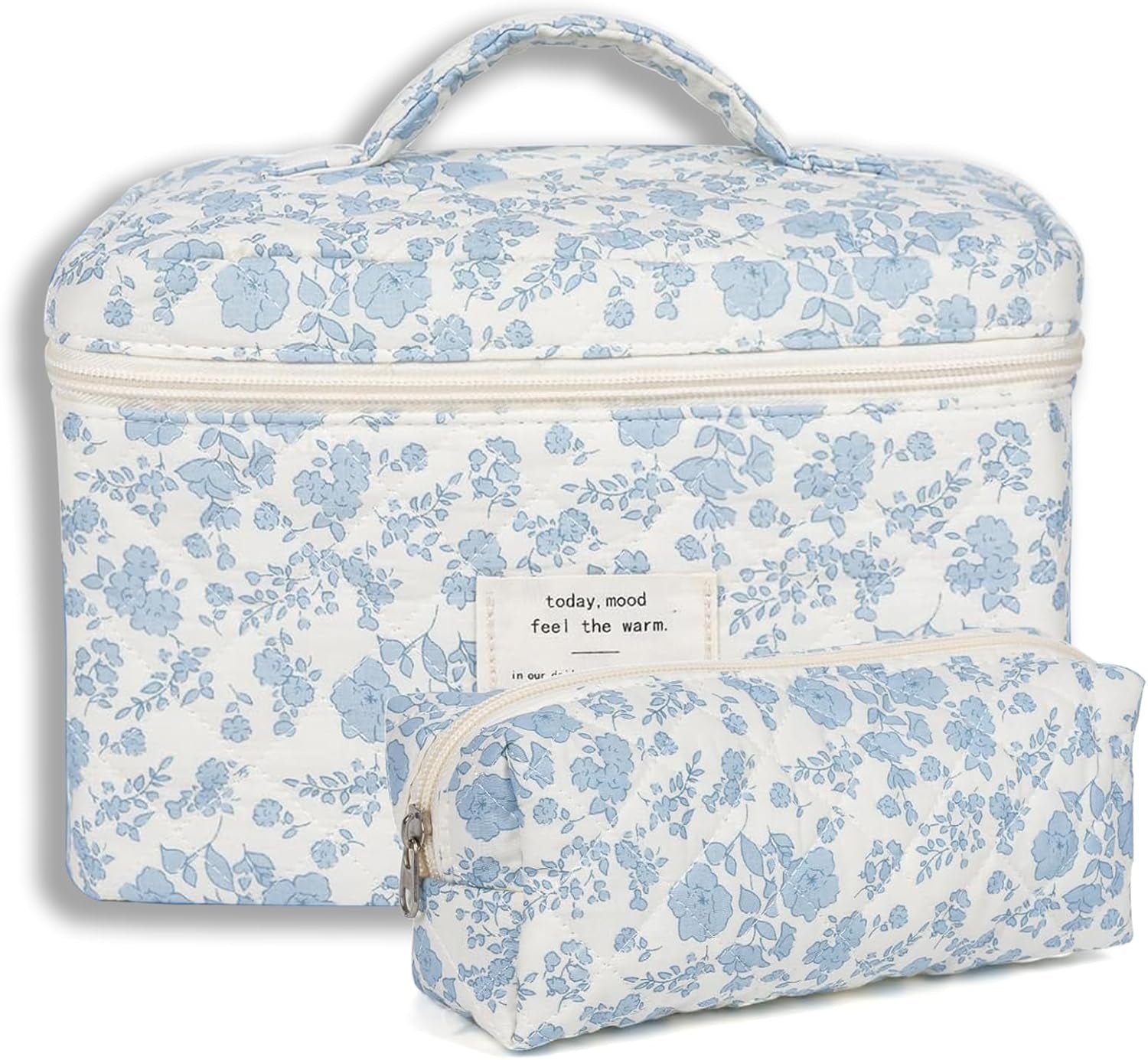 Makeup Bag, Quilted Makeup Bag, Cotton Large Travel Makeup Bag, Floral Cosmetic Bag