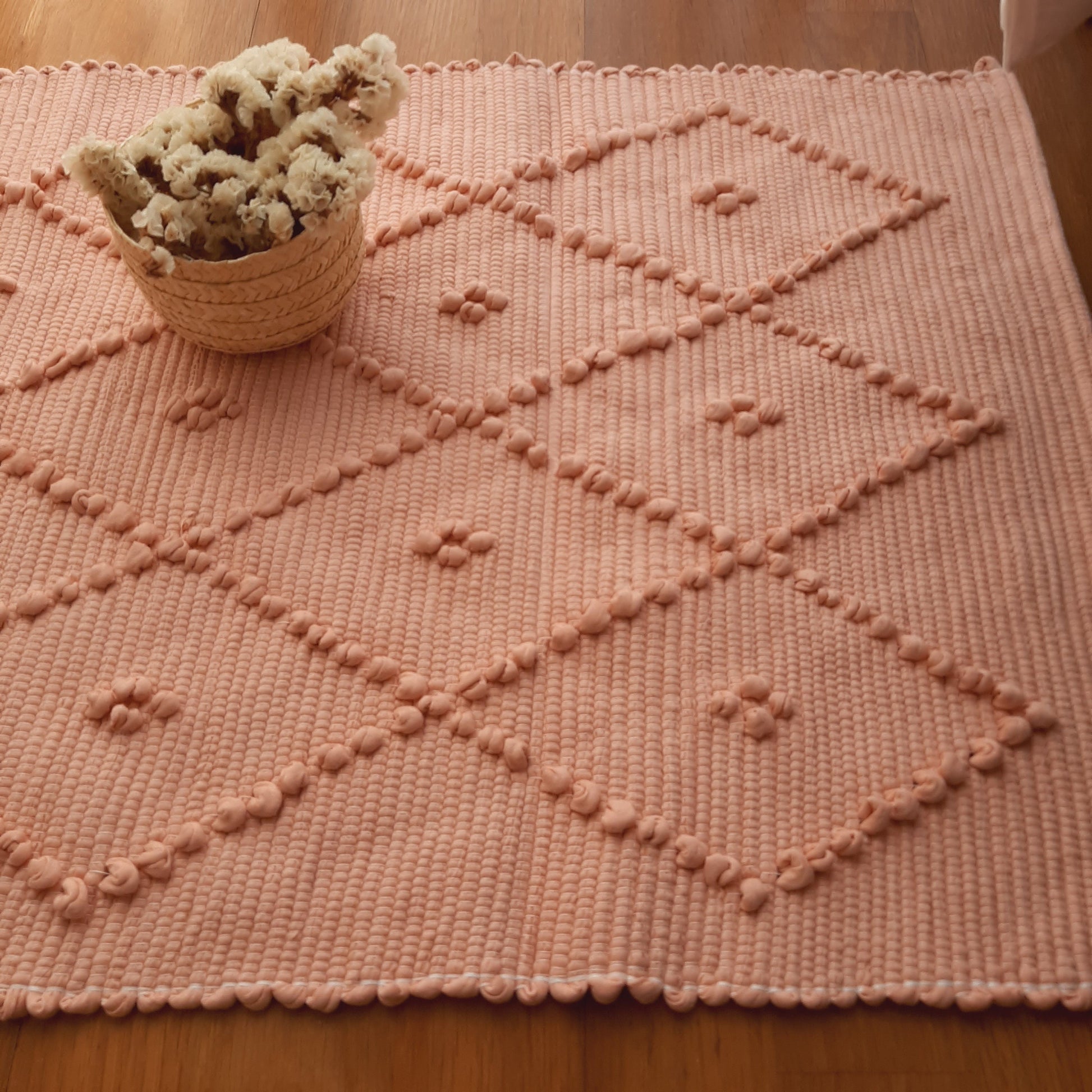 Small Light Salmon Rug / Bath Mat / Cotton Rug / Vintage Rug / Kitchen Rug / Washable Rug / Front Door Rug / Bath Rug / Shower Mat